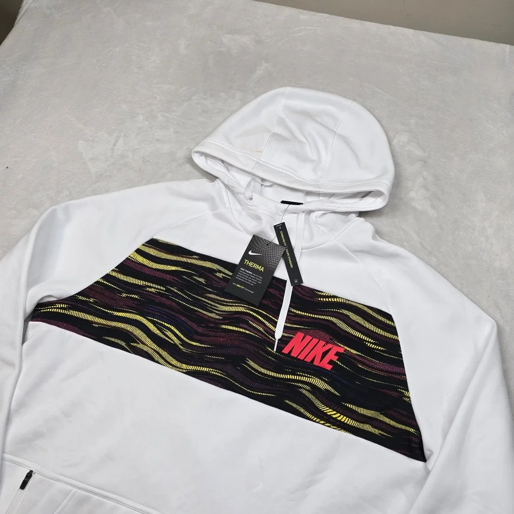 Nike Therma Training Hoodie Mens Large White Sweatshirt‎ Graphic MARKS NEW
